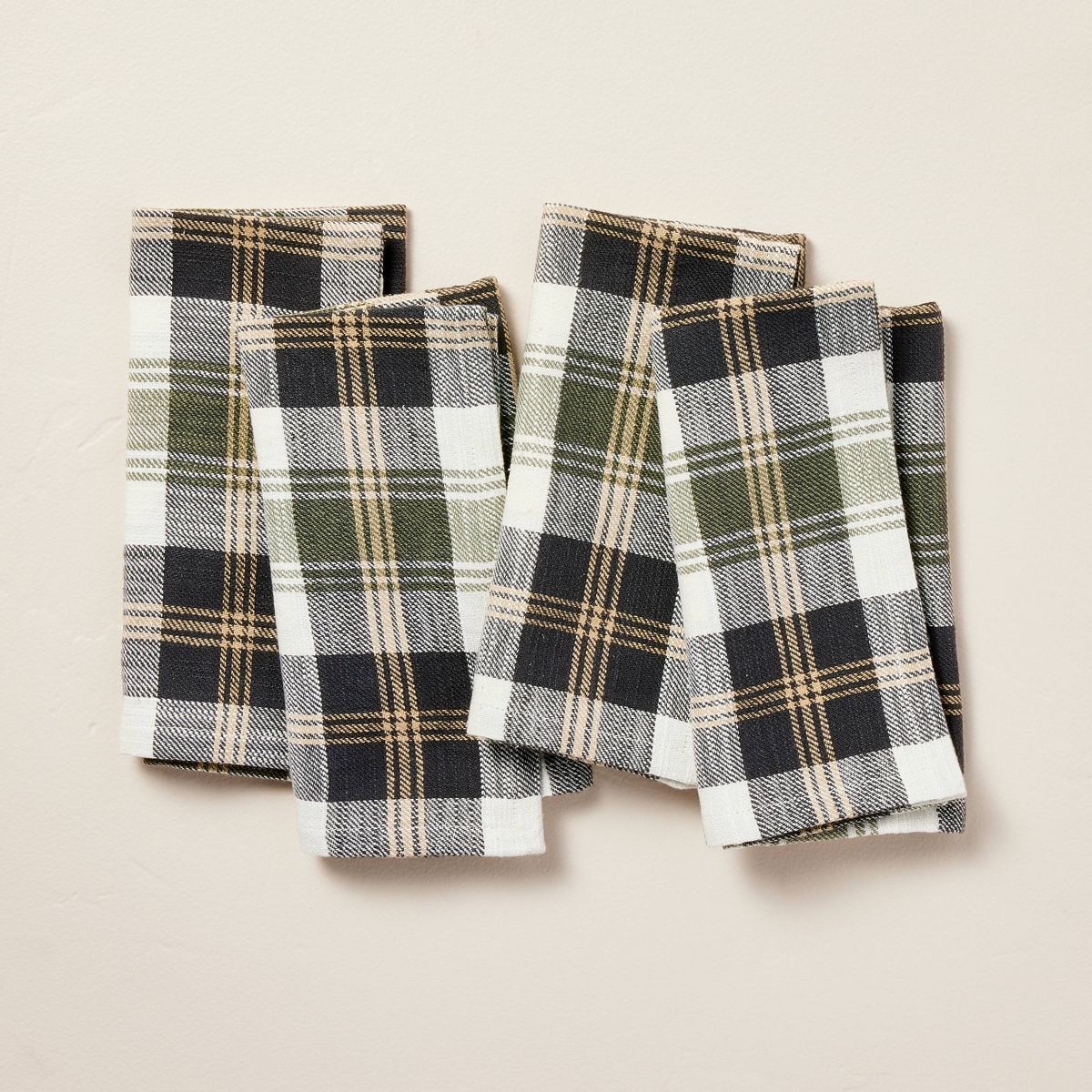 4pk Tartan Plaid Cloth Napkins Green/Khaki/Gray - Hearth & Hand™ with Magnolia | Target