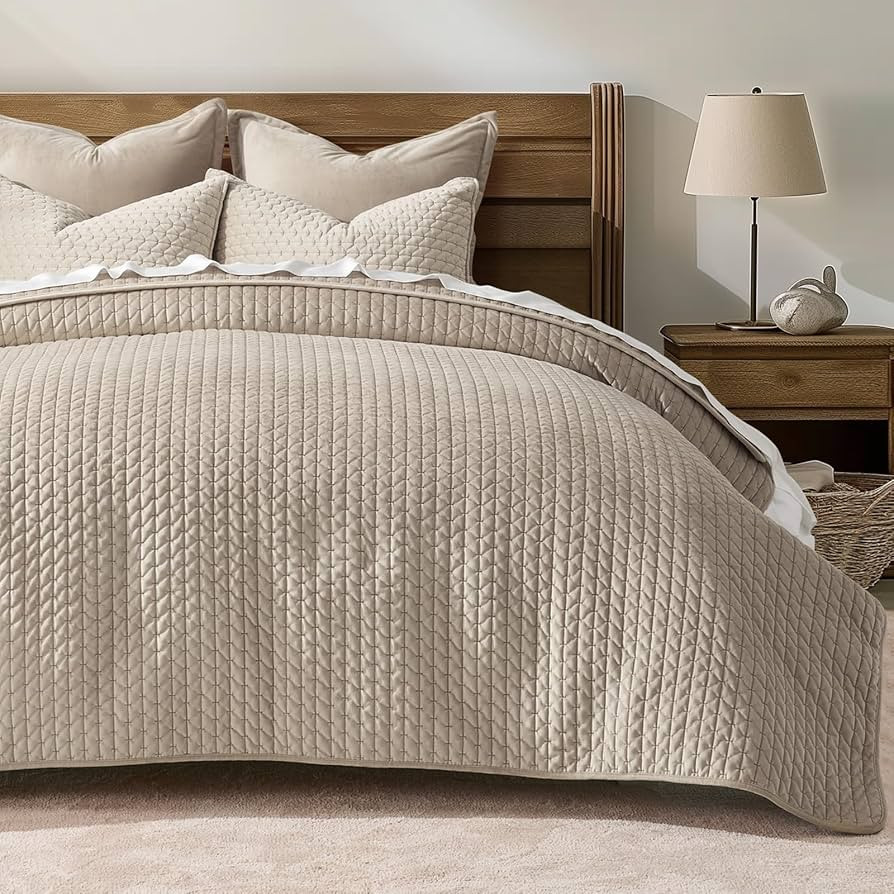 EVERGRACE Luxury Velvet Quilt Set King Size 3 Piece, Soft Cross-Stitch Velvet Comforter Set with ... | Amazon (US)