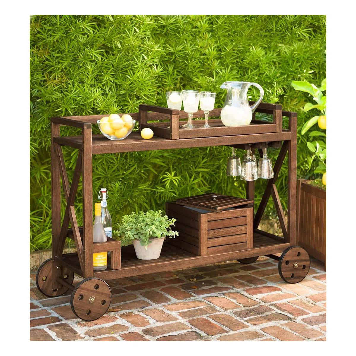 Claremont Eucalyptus Rolling Outdoor Bar Cart with a Natural Finish | Wayfair North America