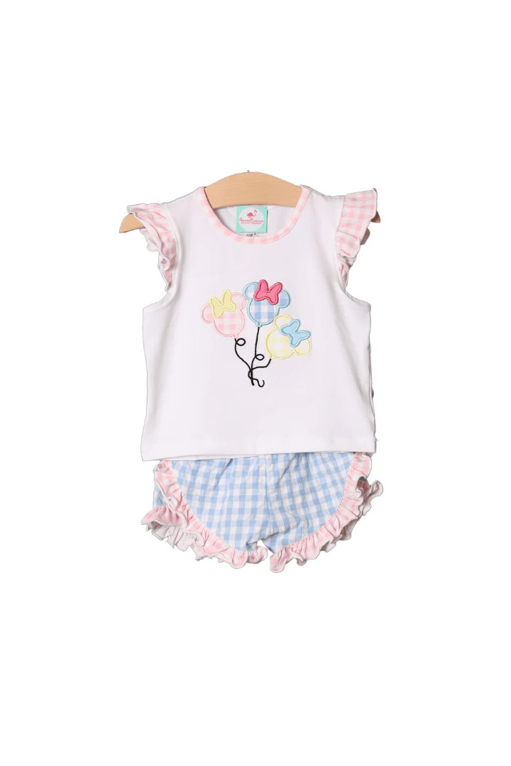 Applique Mouse Balloons Seersucker Ruffle Short Set | The Smocked Flamingo
