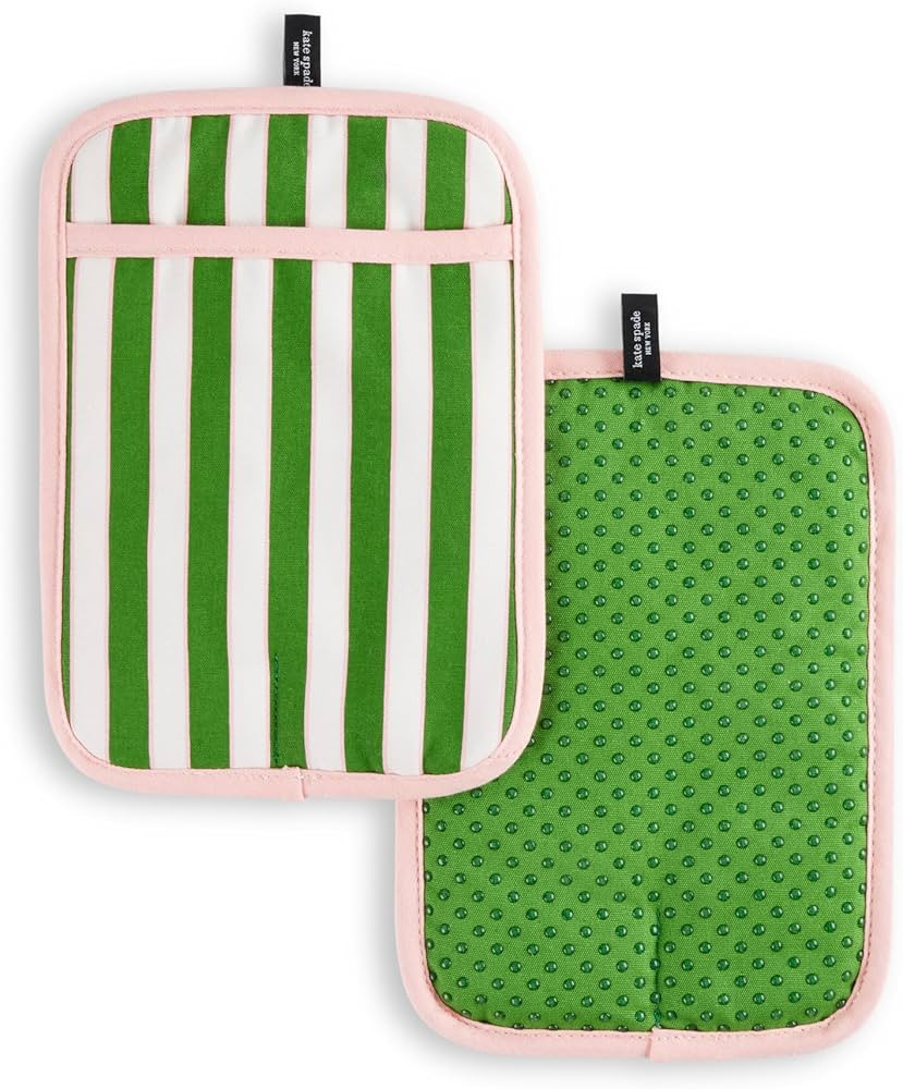 Kate Spade New York Botanical Stripe Pot Holder 2-Pack Set, 7" x 10", Green/Pink | Amazon (US)