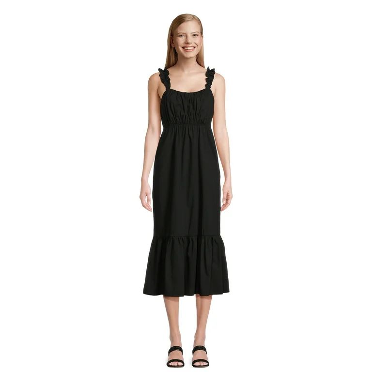 Time and Tru Women's Tie Back Midi Dress with Ruffled Straps, Sizes XS-XXXL - Walmart.com | Walmart (US)