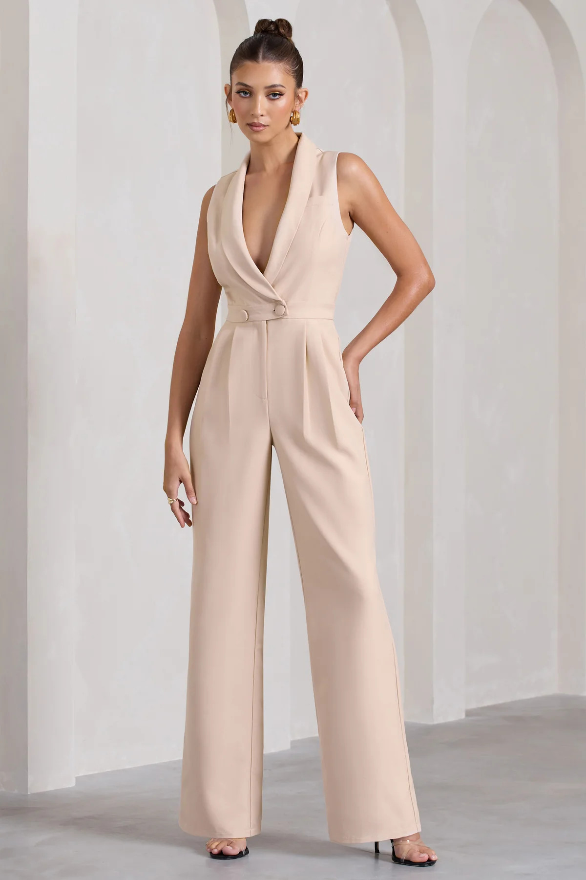 Endure | Stone Tailored Sleeveless Wide-Leg Jumpsuit | Club L London