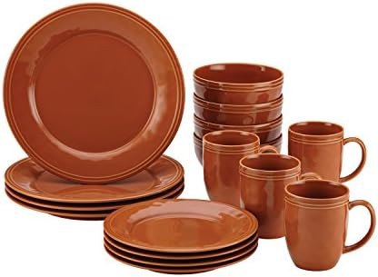 Rachael Ray Cucina Dinnerware 16-Piece Stoneware Dinnerware Set, Pumpkin Orange | Amazon (US)