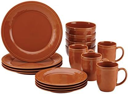Rachael Ray Cucina Dinnerware 16-Piece Stoneware Dinnerware Set, Pumpkin Orange | Amazon (US)