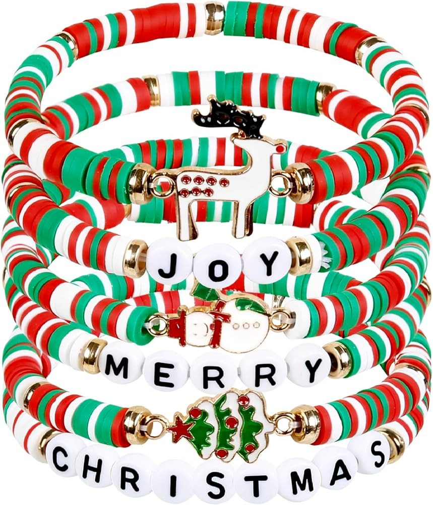 Christmas Bracelets for Women and Girls - Set of 6 Holiday Charm Bracelets with Reindeer, Snowman... | Amazon (US)