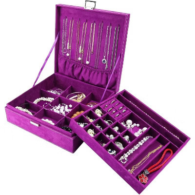 2-Layer Velvet Jewelry Organizer Box for Necklaces and Bracelets Purple | Target