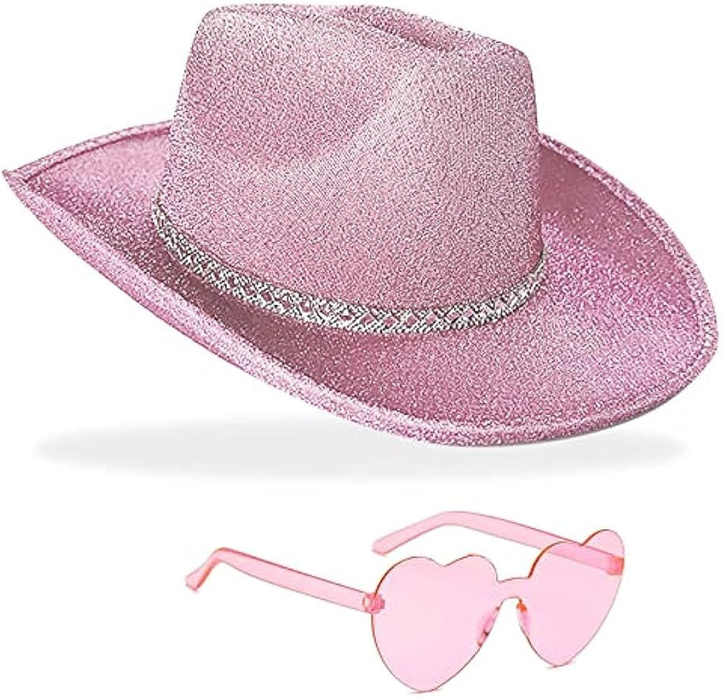 DAJOOEE Cowgirl Hat with Heart Sunglasses Glitter Cowboy Hat for Women & Girls Cosplay Bachelor P... | Amazon (US)
