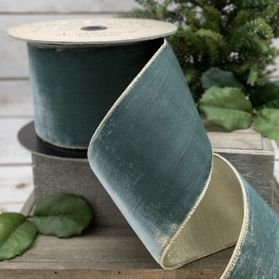 D Stevens 1” x 10YD Wired Christmas Holiday Bow Ribbon Velvet Gold Tiffany Blue | eBay US