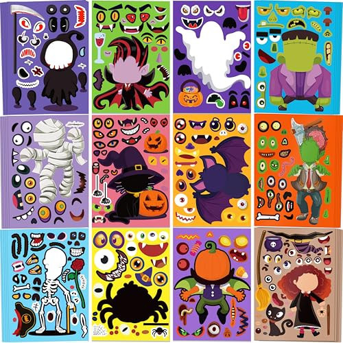 60 Sheets Halloween Stickers Crafts for Kids - Make-A-Pumpkin/Spider/Skeleton/Ghost/Witch/Zombie Face Sticker - Halloween Party Favors Goodie Bag Fillers Classroom Prizes Gifts Supplies (12 Designs) | Amazon (US)