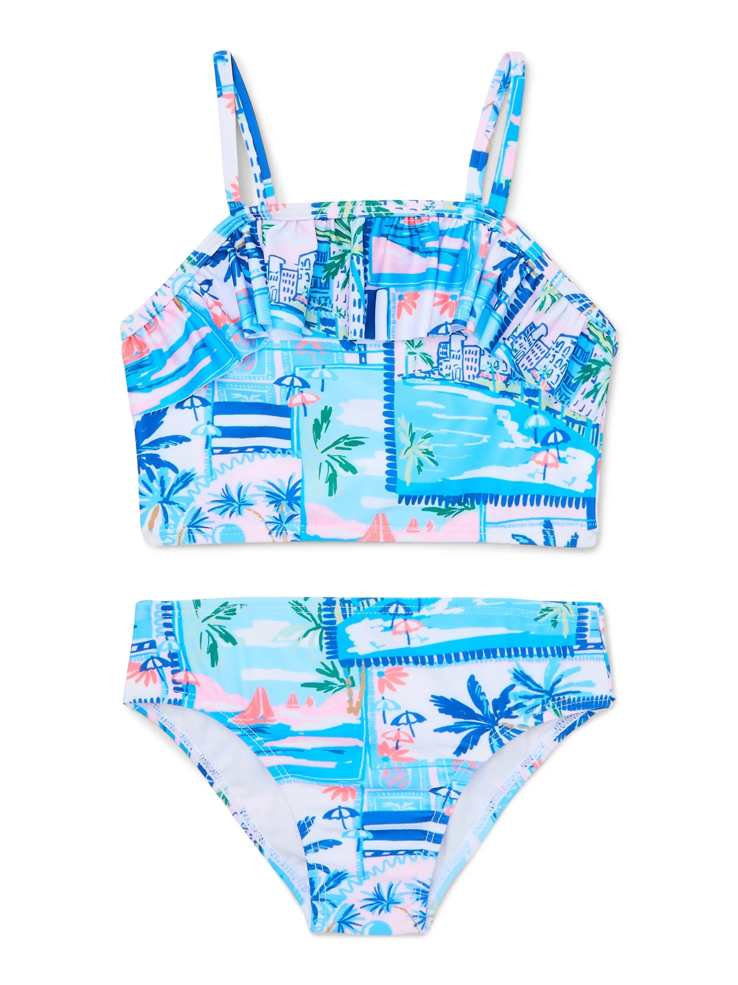 Wonder Nation Baby Girls and Toddler Girls Printed Ruffle Bikini with UPF50+, 2-Piece, Sizes 12M-... | Walmart (US)