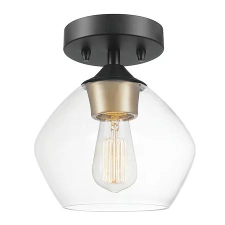 Globe Electric Harrow 1-Light Matte Black Semi-Flush Mount Ceiling Light with Gold Accent Socket and | Walmart (US)