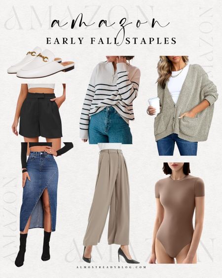 Early fall staples from Amazon fall outfit ideas denim skirt mules cardigan bodysuit 

#LTKfindsunder50 #LTKfindsunder100