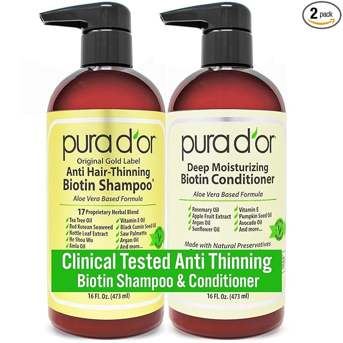 PURA D'OR Anti-Thinning Biotin Shampoo & Deep Moisturizing Conditioner Original Gold Label Set (1... | Amazon (US)