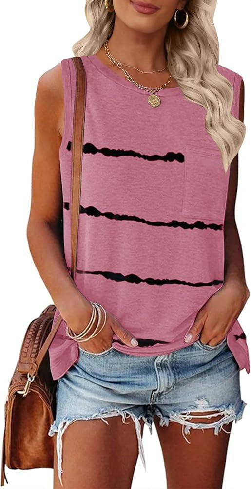 TECREW Women's Summer Sleeveless Crew Neck Tank Tops Casual Basic T Shirts Blouse | Amazon (US)