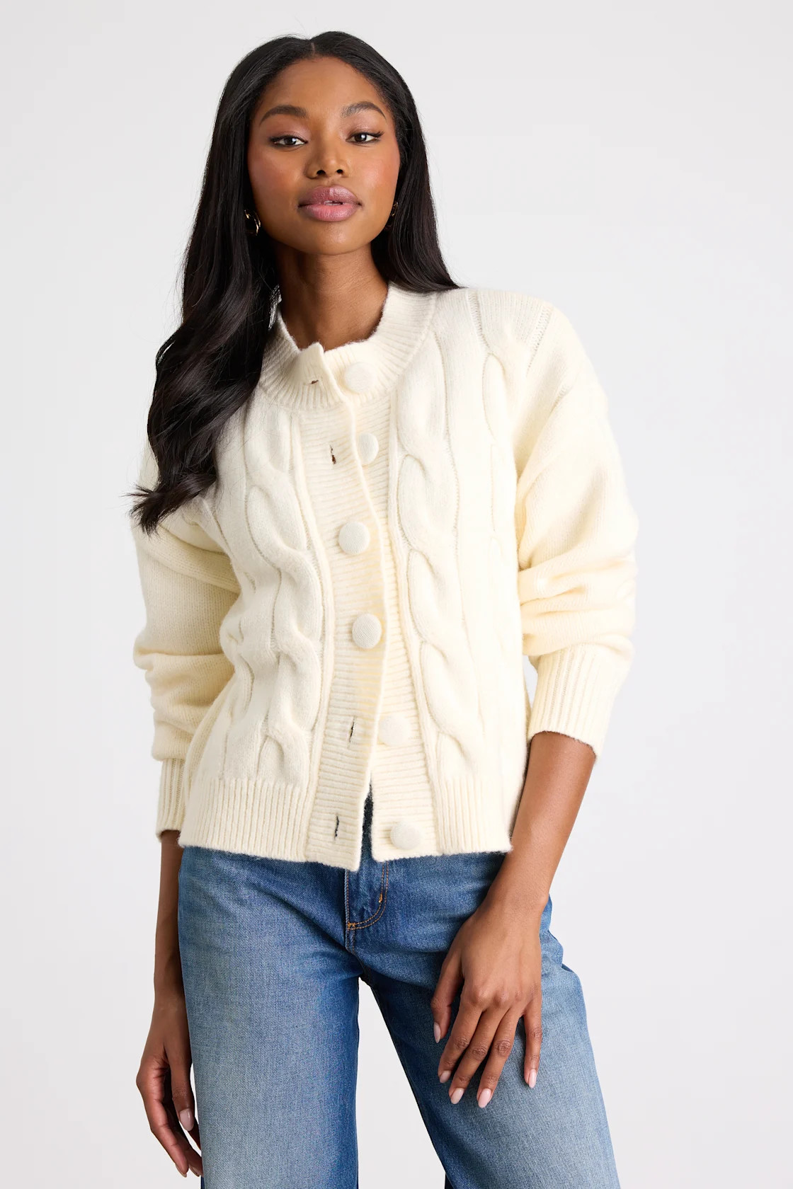 Lenorah Cream Cable Knit Chunky Cardigan Sweater | Lulus
