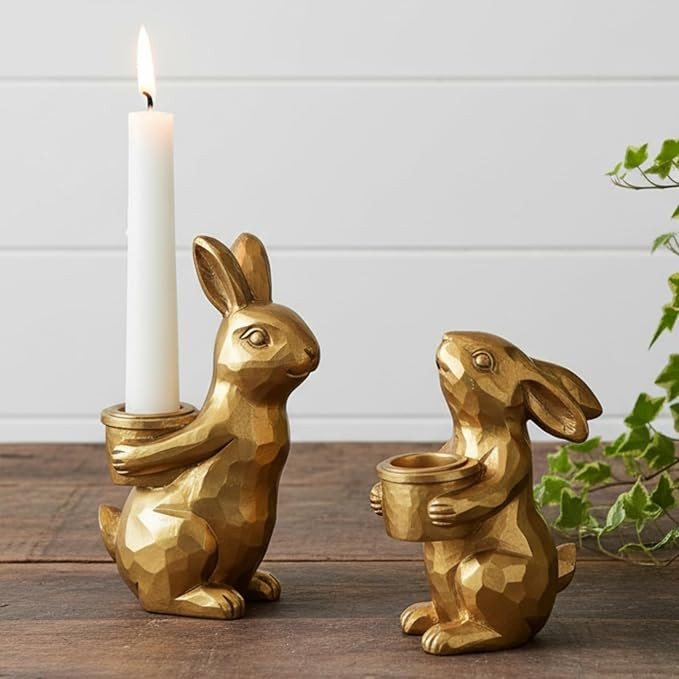 2 Pcs Easter Bunny Candlestick Holders Vintage Rustic Bunny Stick Holders Resin Taper Candle Cent... | Amazon (US)