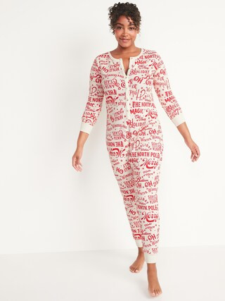 Matching Printed Thermal-Knit One-Piece Pajamas for Women | Old Navy (US)