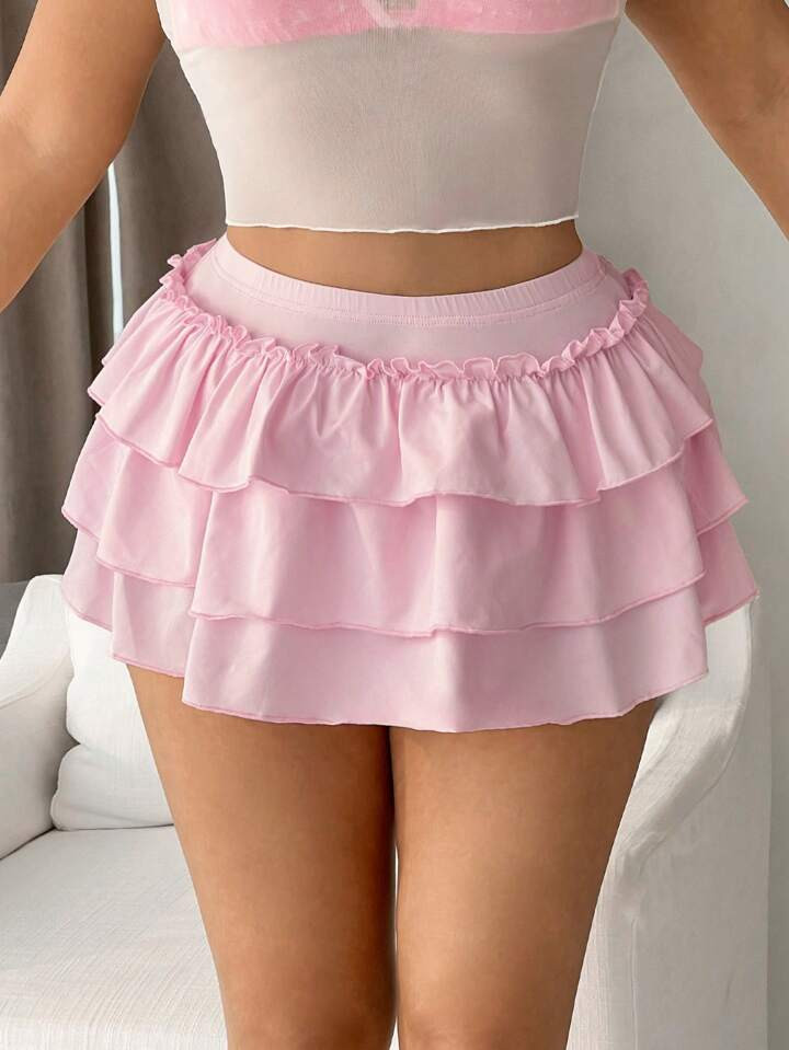 SHEIN ICON Y2k Summer Spring Outfits Coquette Cute Low-Waist Ultra-Short Cake-Layered Pink Skirt ... | SHEIN