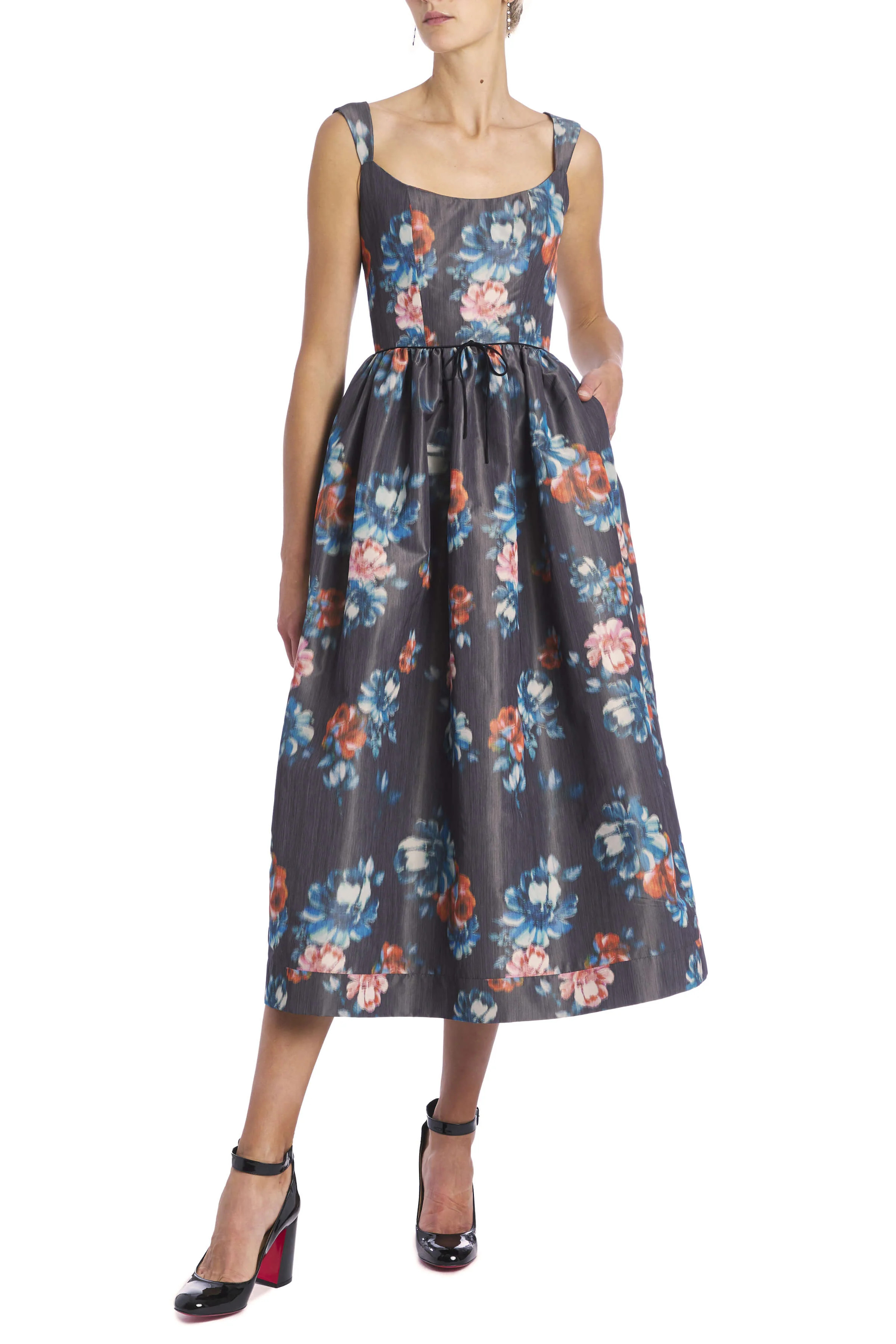 Apple Dark Floral Ikat Full Skirted Corset Dress | Markarian