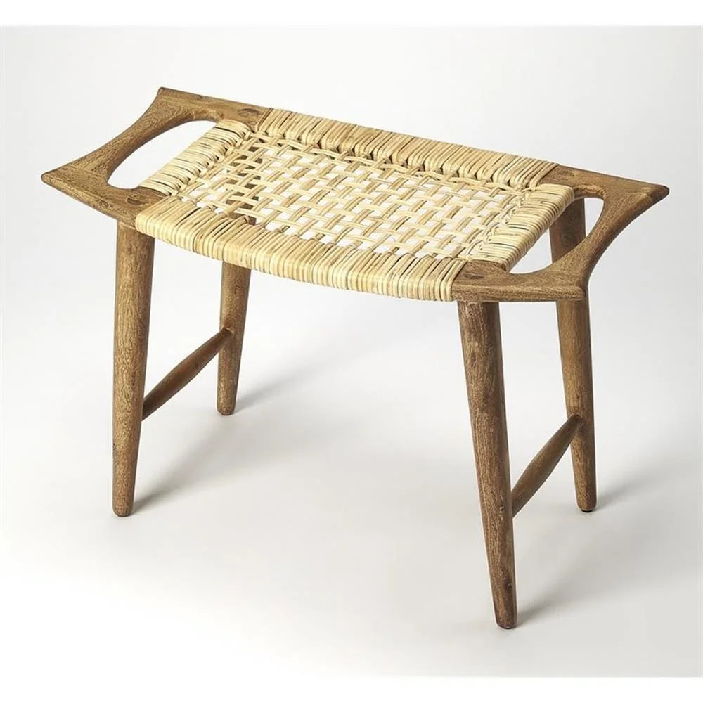 Kingfisher Lane Contemporary Wood and Rattan Stool in Natural | Walmart (US)