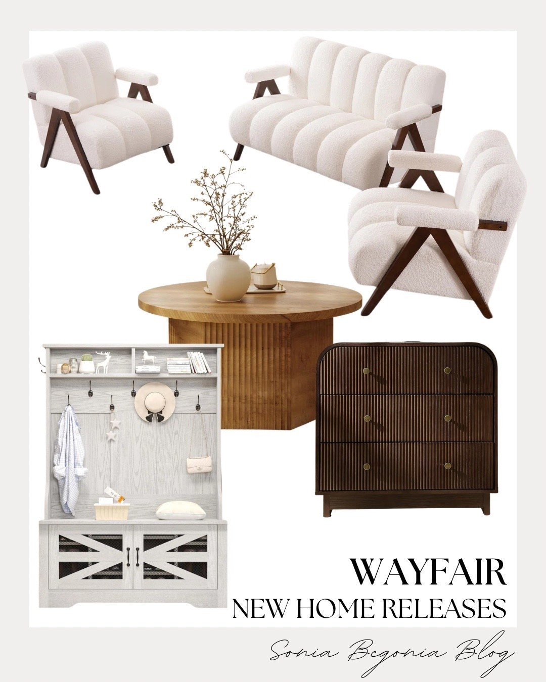 White Bouclé & Fluted Details! 🤍

Elevate your entryway and living space with these perfectly curated Wayfair new releases! ✨

I am obsessed with the statement piece: a cozy white bouclé sofa and matching armchairs with sleek dark wood frames for a modern, textured look. Balance the soft fabrics with a warm oak fluted coffee table and a rich espresso dresser featuring bold vertical lines. Finish the space with a functional yet chic white hall tree for a touch of organized, everyday glam!

#WayfairHome
#HomeDecor
#LivingRoomInspo
#BoucleFurniture
#ModernHome
#EntrywayDesign
#FlutedFurniture
#InteriorStyling
#NeutralHome
#NewArrivals
#WayfairFinds
#HomeInspo
#LTKHome
#CozyAesthetic
#FurnitureInspo

#LTKHome