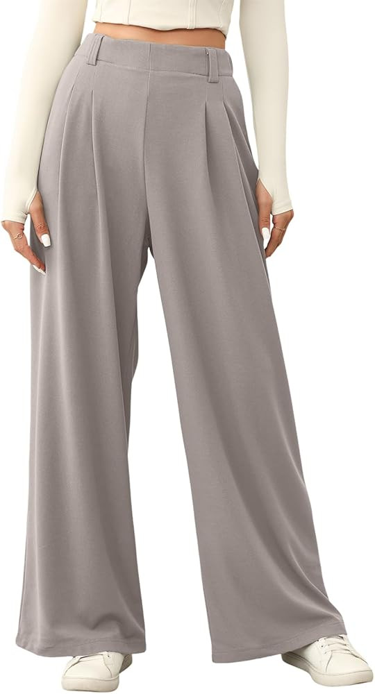 EVALESS Womens Wide Leg Casual Pants Summer Elastic High Waisted Waffle Knit Pants Trousers with ... | Amazon (CA)