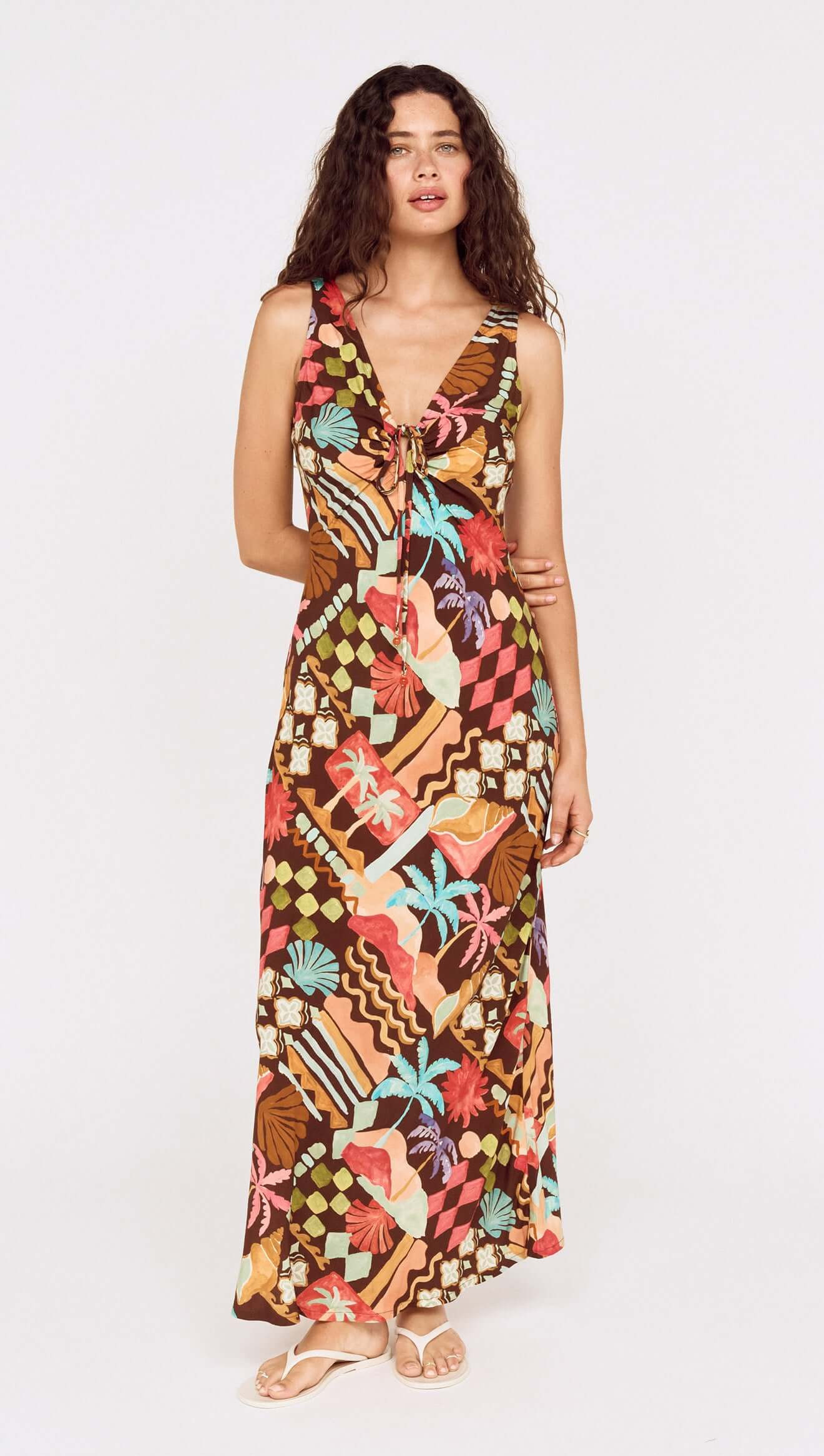 Vintage Coastal Print Keyhole Midi Dress | MINKPINK (Global)