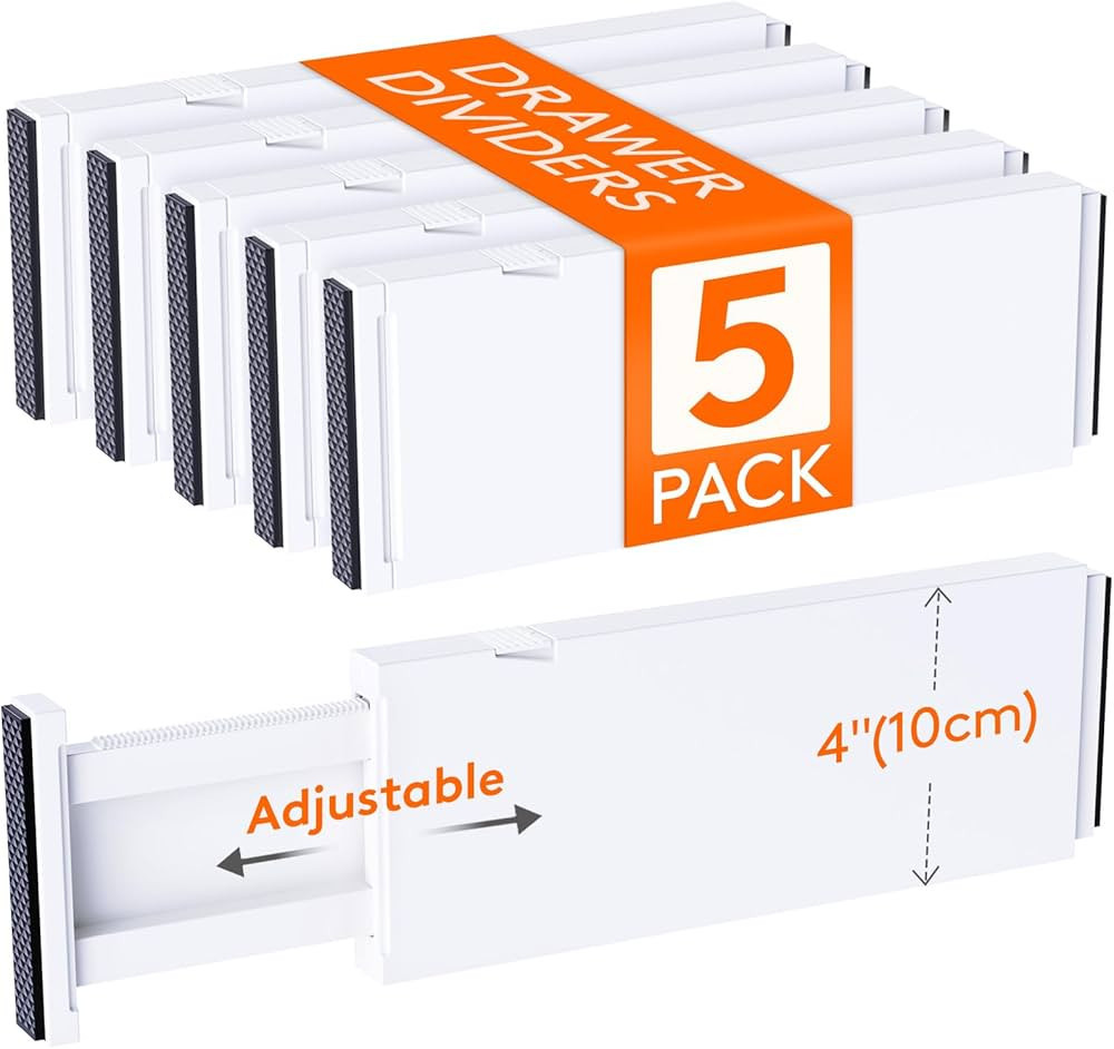 Lifewit 5 Pack Drawer Dividers Plastic 4" High, 11-17" Adjustable Drawer Organisers for Clothes, ... | Amazon (UK)