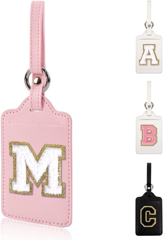 Personalized Initial Luggage Tags for Suitcases, Leather Chenille Letter Cute Luggage Tags with P... | Amazon (US)