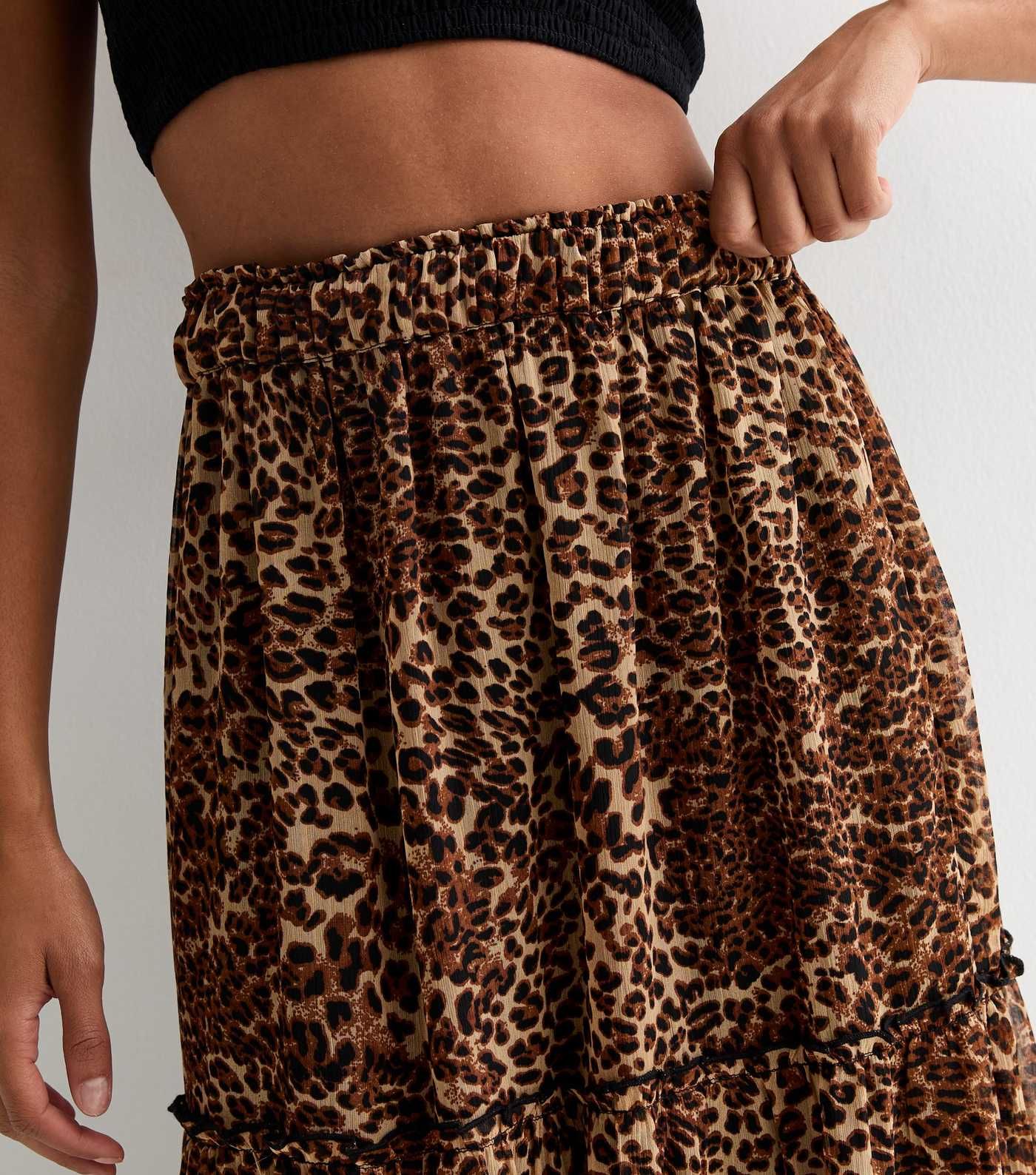 Brown Cotton Animal Print Tiered Midi Skirt | New Look | New Look (UK)