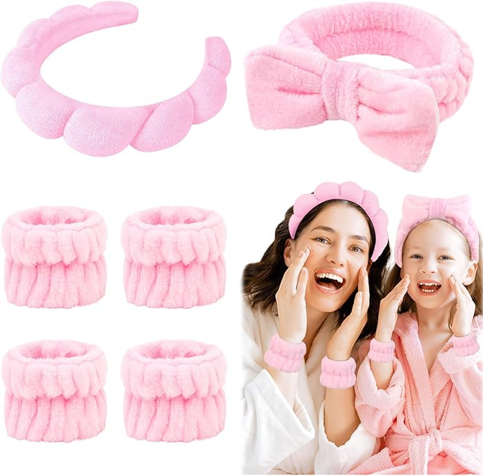 6 Pcs Puffy Terry Cloth Headbands and Wristbands for Skincare, Shower, and Makeup Removal | Amazon (US)