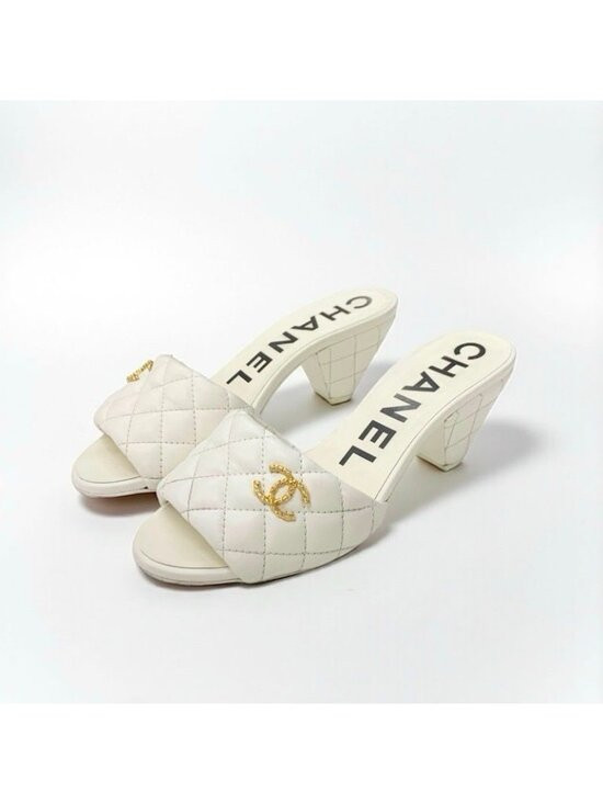 Chanel Sandals Shoes Leather White Gold Coco Mark Quilted Mules | Poshmark