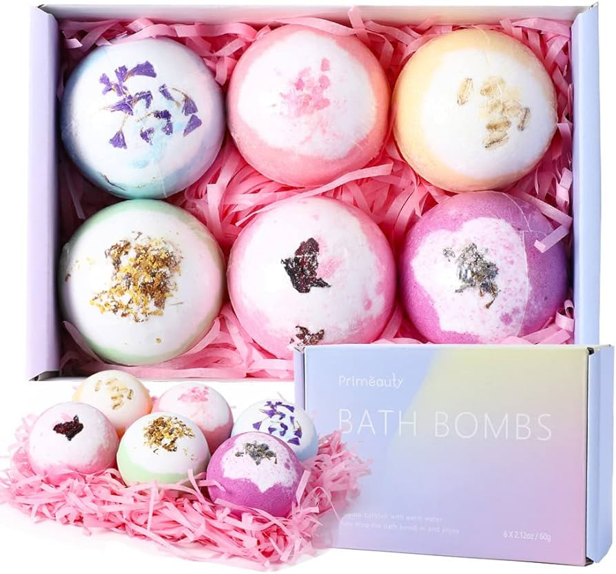 Primeauty Bath Bomb Set Organic Lavender Bath Bombs Sets Spa Birthday Valentines Mothers Day Chri... | Amazon (US)
