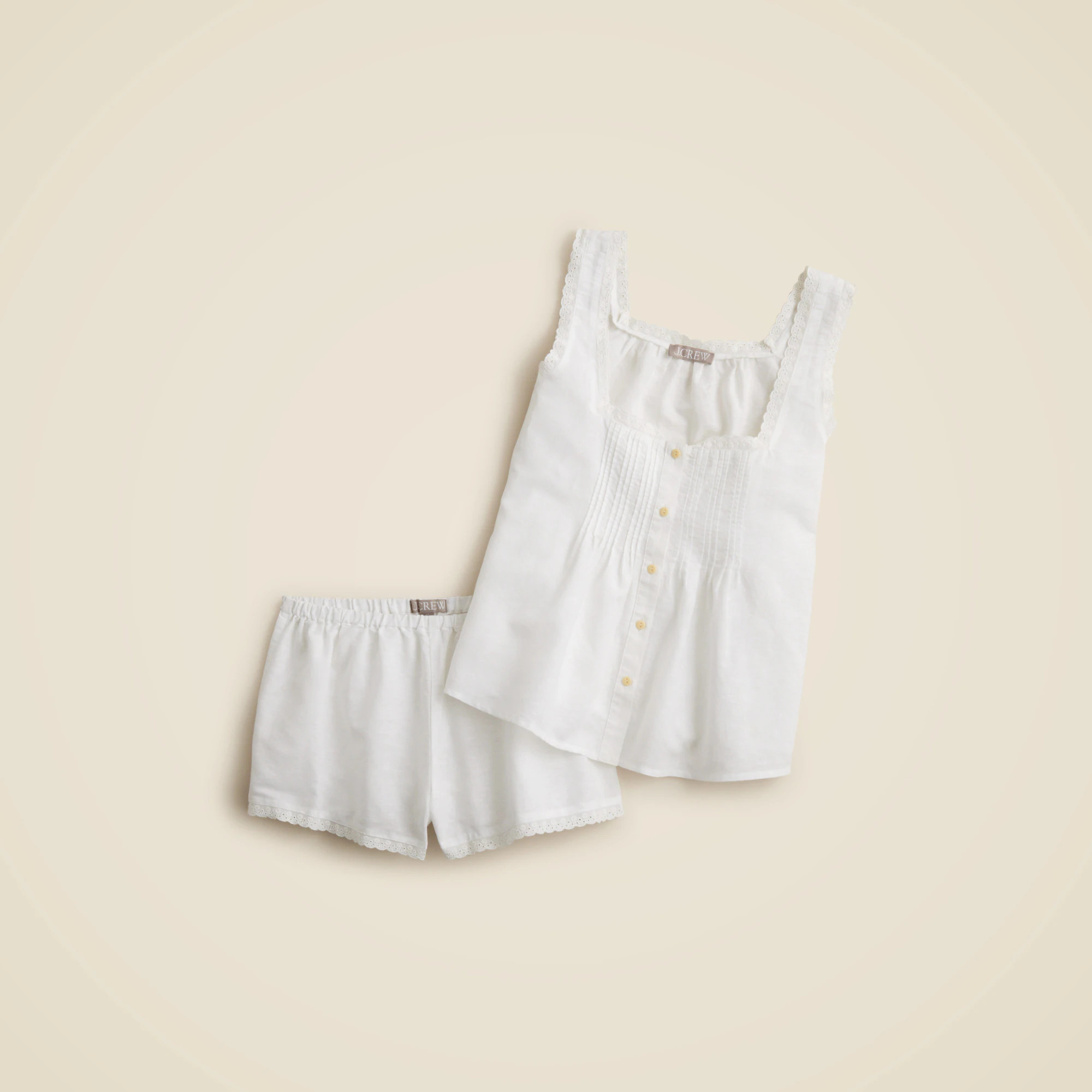 Lace-trim camisole and pajama short set in linen-cotton blend | J. Crew US