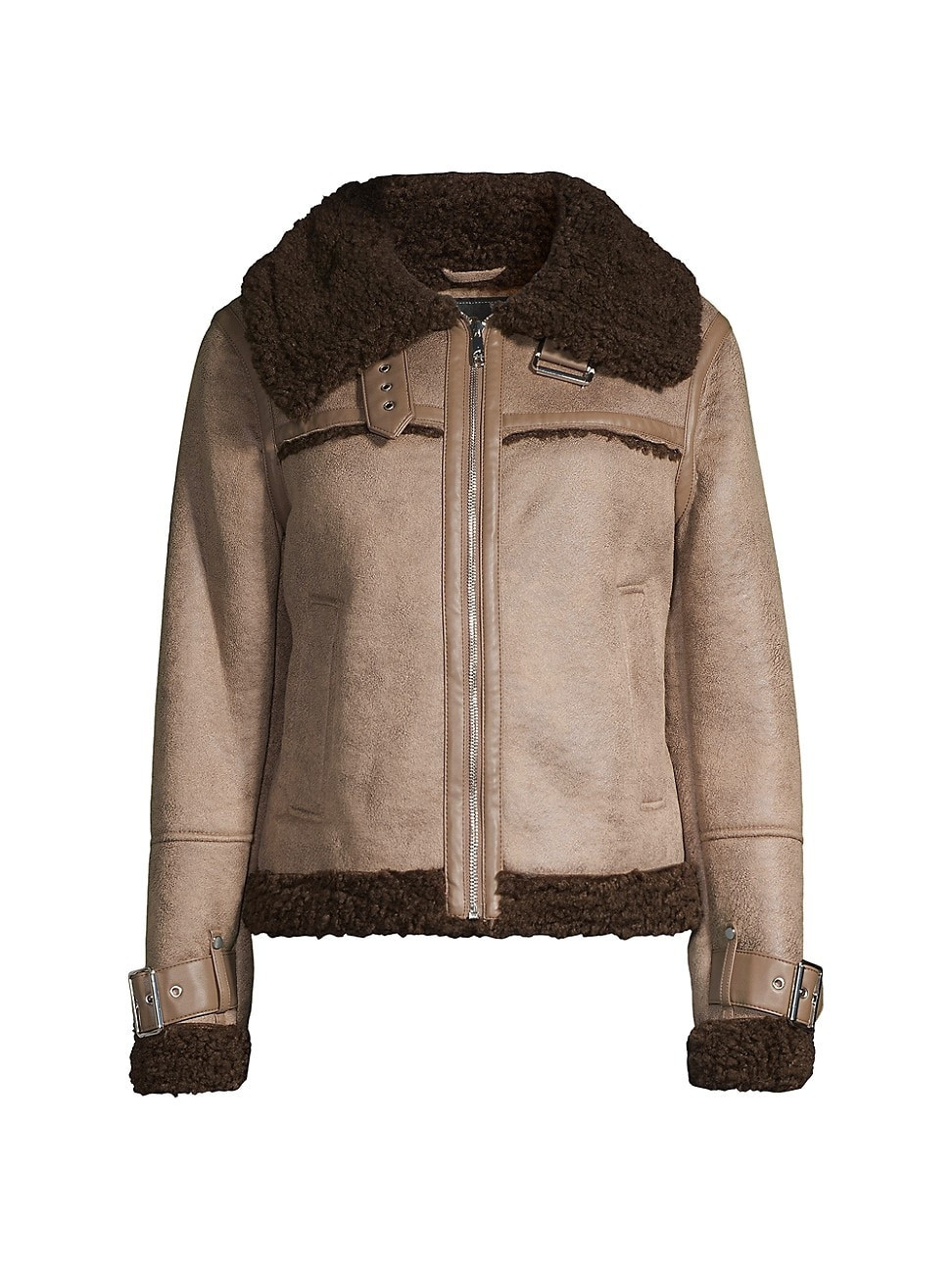 Women's Zip-Front Faux Shearling Jacket - Light Brown - Size XS | Saks Fifth Avenue