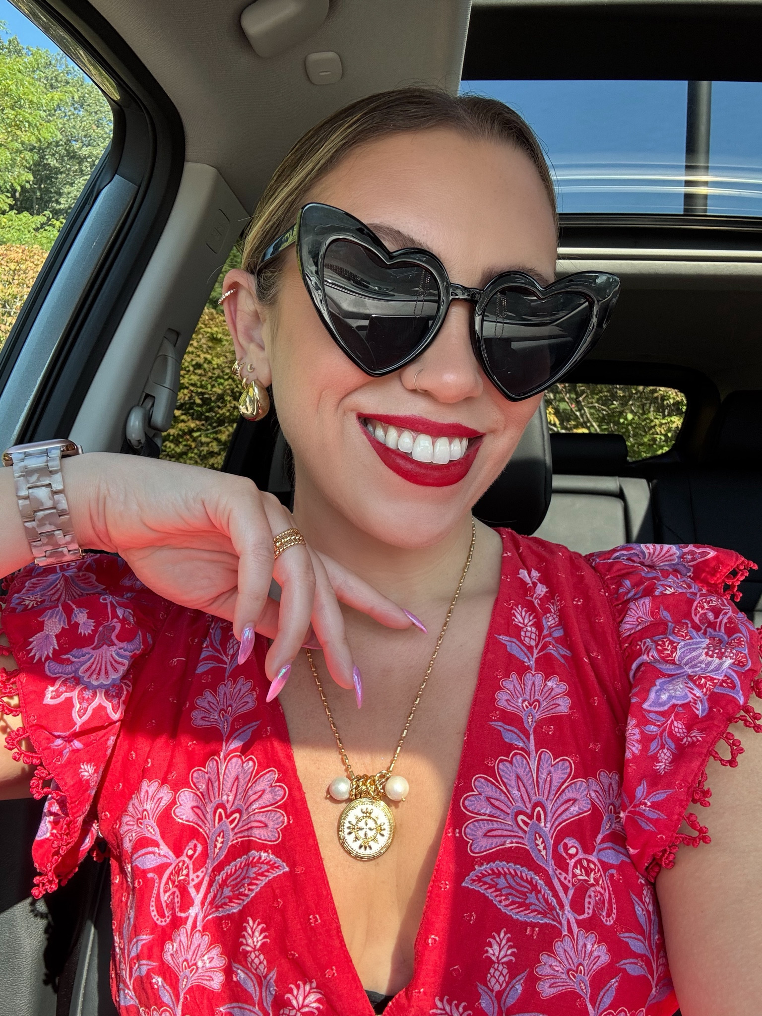 End of summer red look, red lipstick, fun gold ear scape, small designer necklace, earrings, multiple piercings, jewelry

#LTKStyleTip #LTKBeauty #LTKFindsUnder50
