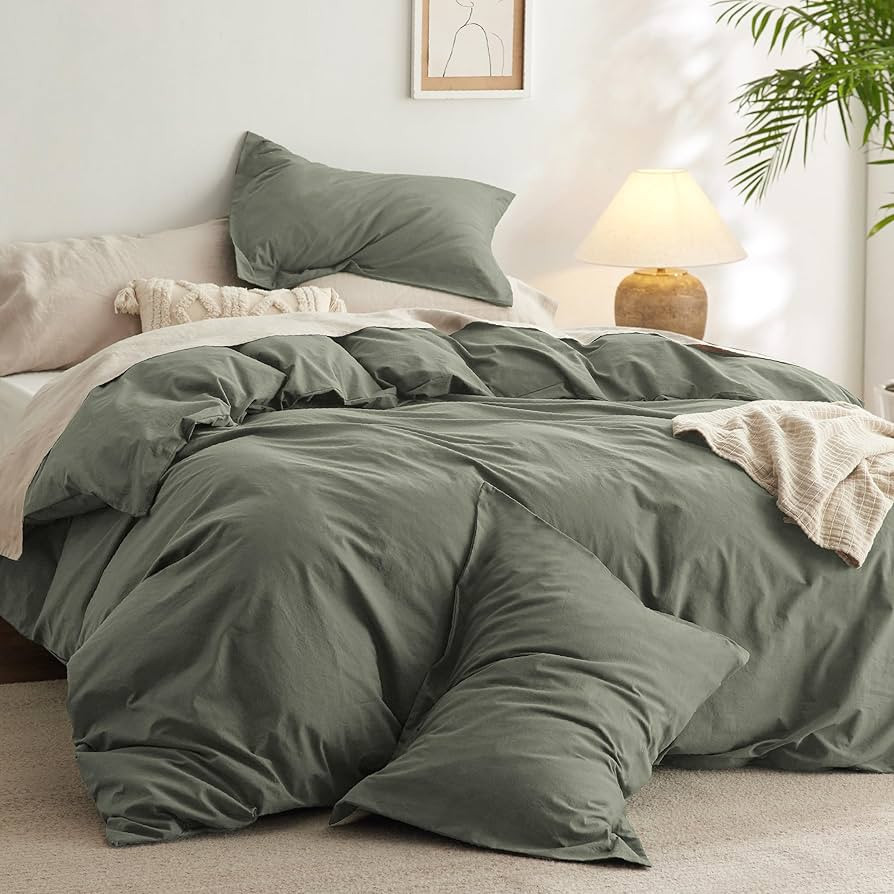 Bedsure Comforter Set Queen Size Grayish Olive Green - Cotton Fabric with Microfiber Inner Fill, ... | Amazon (US)