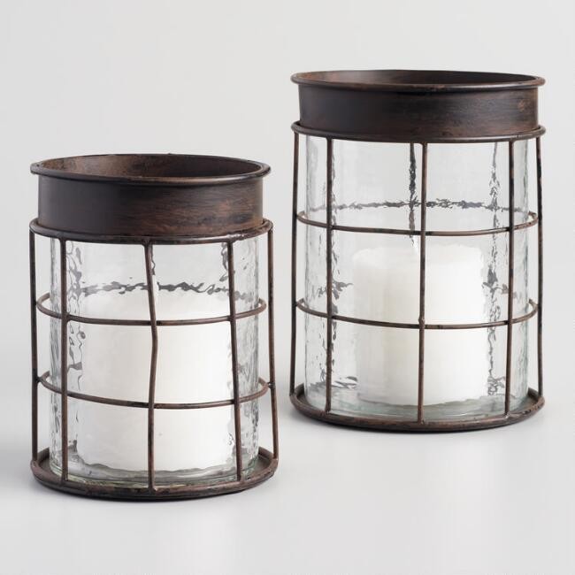Hammered Glass Caged Hurricane Candleholder | World Market