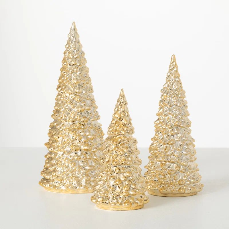 6.25"H, 8"H And 10"H Gold Tree Set, Christmas Decor; Gold | Wayfair North America