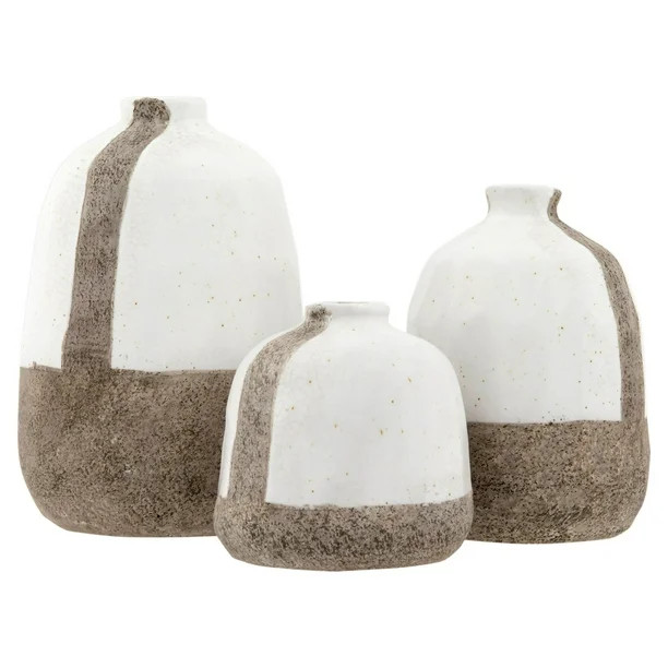 3R Studios White and Grey Terracotta Vases with Vertical Stripe | Walmart (US)