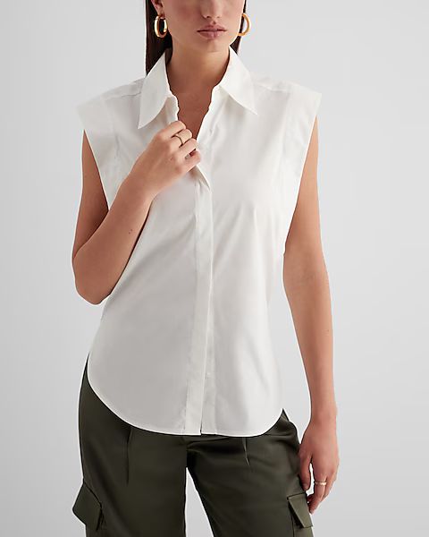 Tapered Sleeveless Button Up Shirt | Express