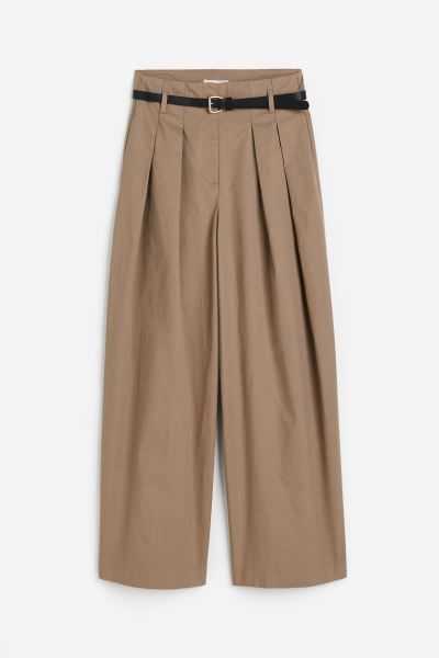Wide belted trousers - Dark beige - Ladies | H&M GB | H&M (UK, MY, IN, SG, PH, TW, HK)