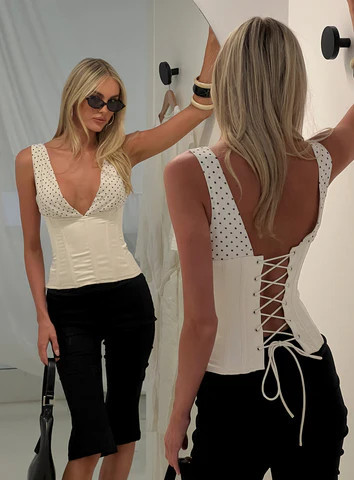 Briannah Contrast Corset Top Cream Polka Dot | Princess Polly US