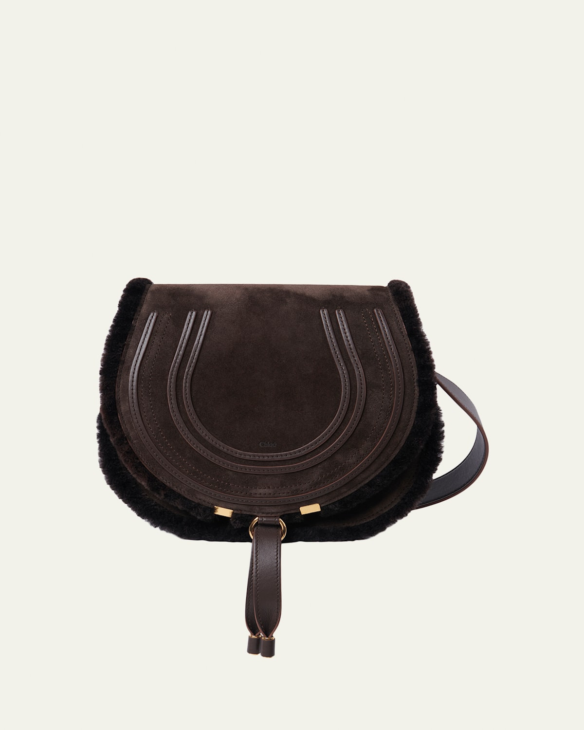 Marcie Saddle Crossbody Bag in Shearling-Trim Suede | Bergdorf Goodman