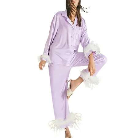 zuwimk Womens Sleepwear Women s Button Pajama Set V-Neck Short Sleeve Sleepwear Soft Pj Sets Purple  | Walmart (US)