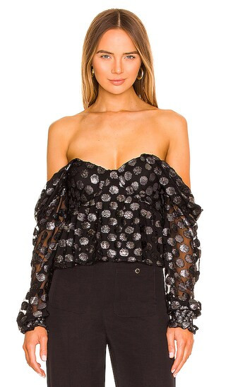 x REVOLVE Burna Blouse in Black Metallic Dot | Revolve Clothing (Global)