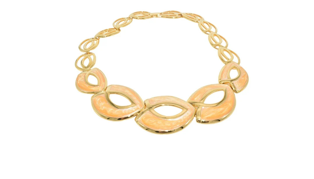 Vintage Napier Gold Statement Necklace, Yellow Enamel Link Necklace, Four Signatures | Etsy (US)