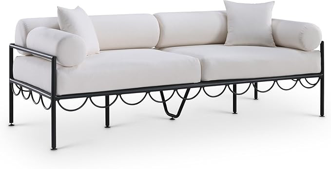 Meridian Furniture 55031Cream-S Portofino Collection Art Deco Outdoor Patio Sofa with Matte Black... | Amazon (US)