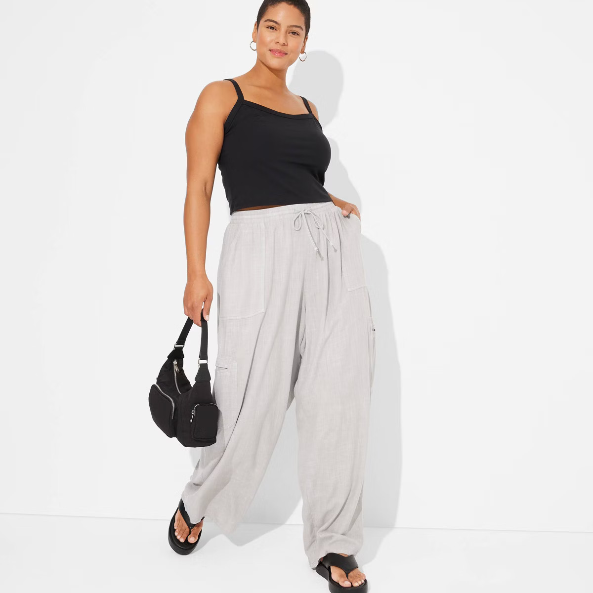 Women's Mid-Rise Wide Leg Vacation Cargo Pants - Wild Fable™ Gray XXL | Target